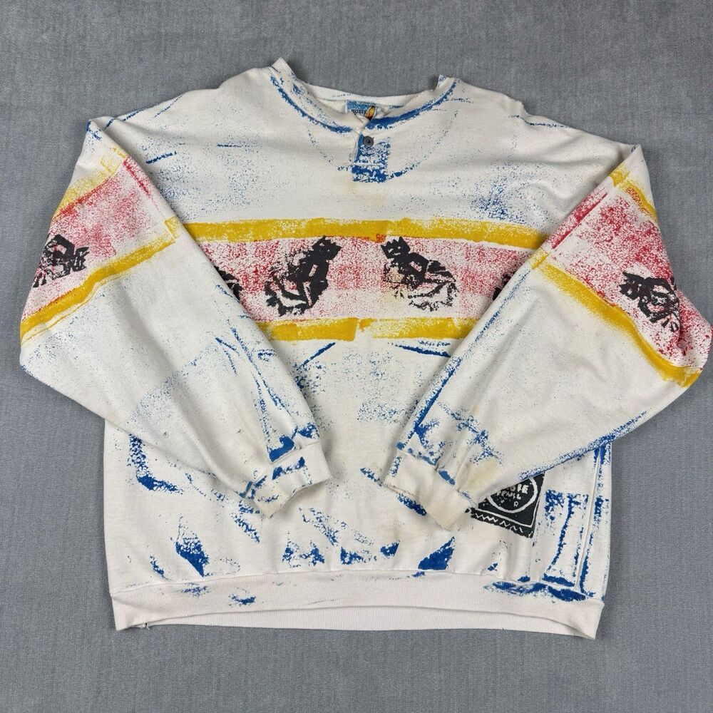Hobie Sweatshirt Mens Large Multicolor Pullover Colorful Vintage Surf USA Made